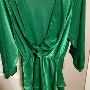 Zara silk green deep V dress 💚